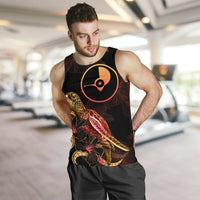 Yap Men Tank Top - Turtle With Blooming Hibiscus Gold - Polynesian Pride