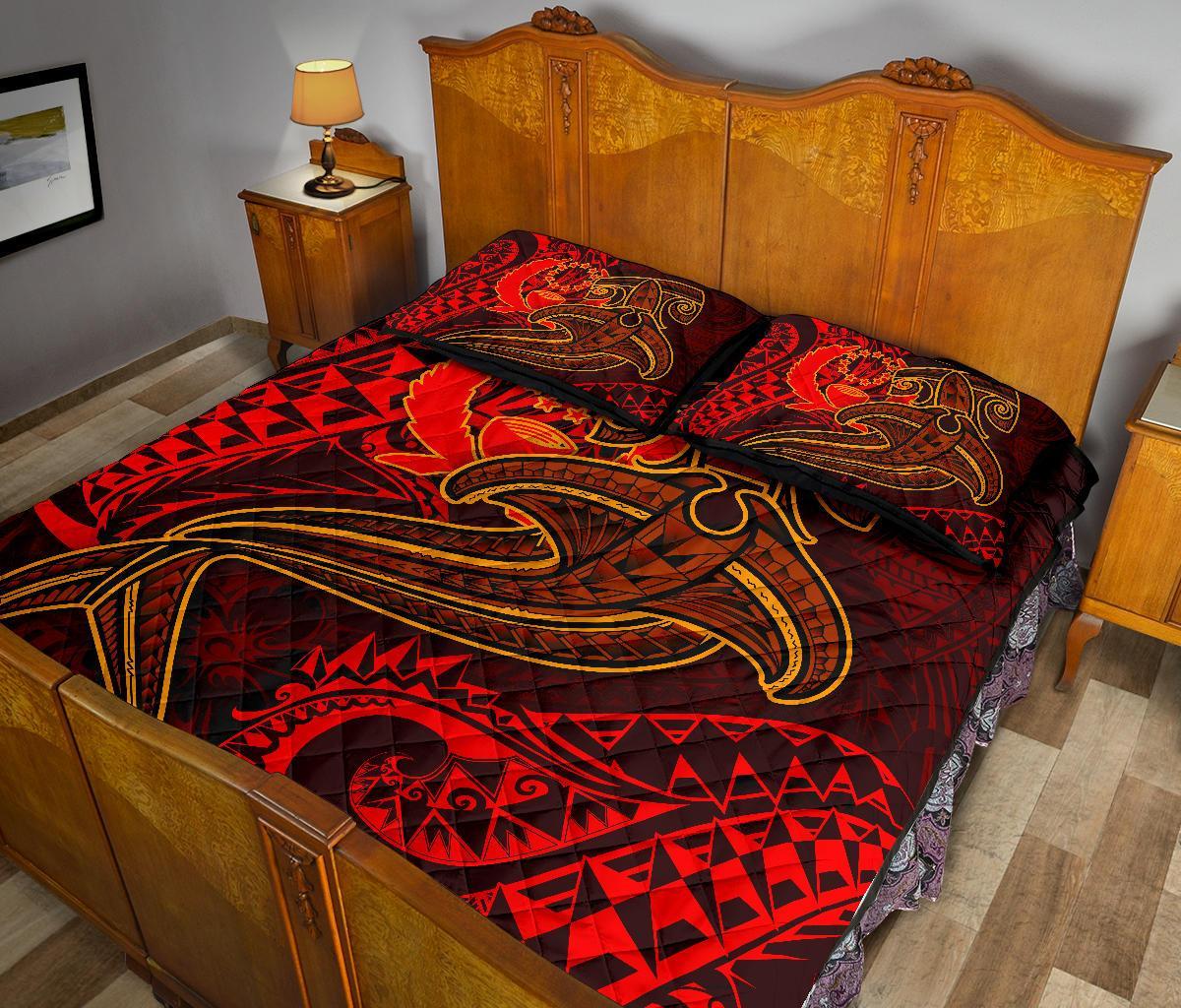 Pohnpei Quilt Bed Set - Red Shark Polynesian Tattoo - Polynesian Pride