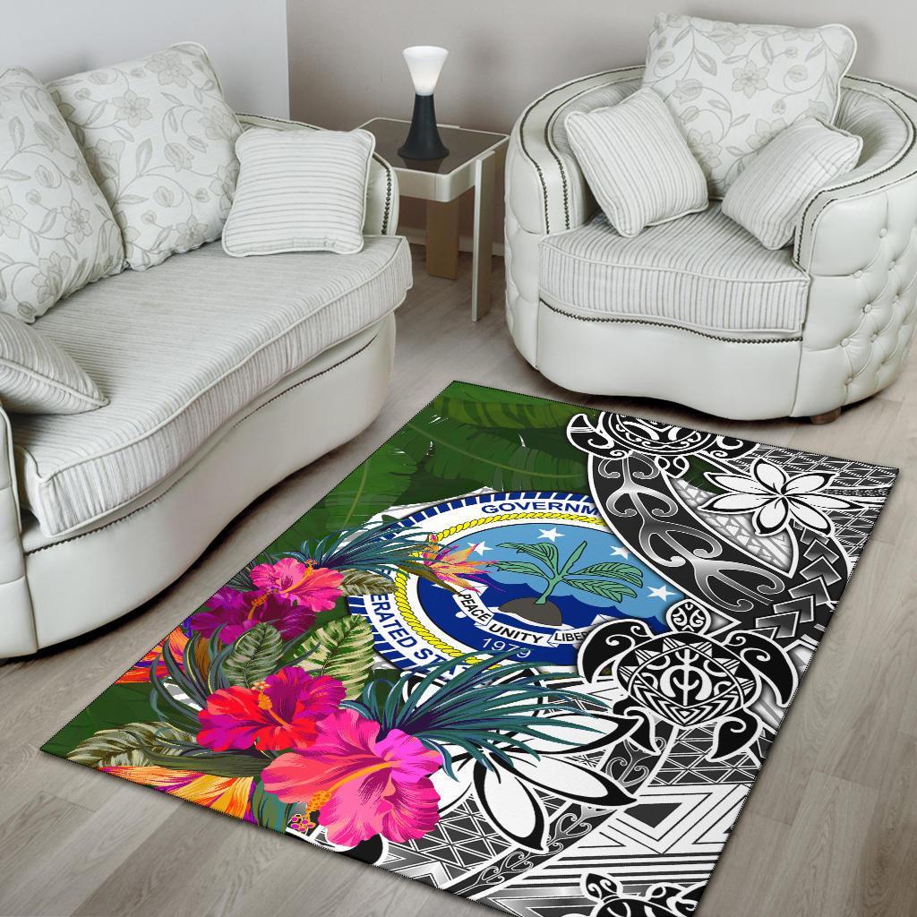 Federated States of Micronesia Area Rug White - Turtle Plumeria Banana Leaf - Polynesian Pride