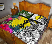 New Caledonia Quilt Bed Set White - Turtle Plumeria Banana Leaf - Polynesian Pride