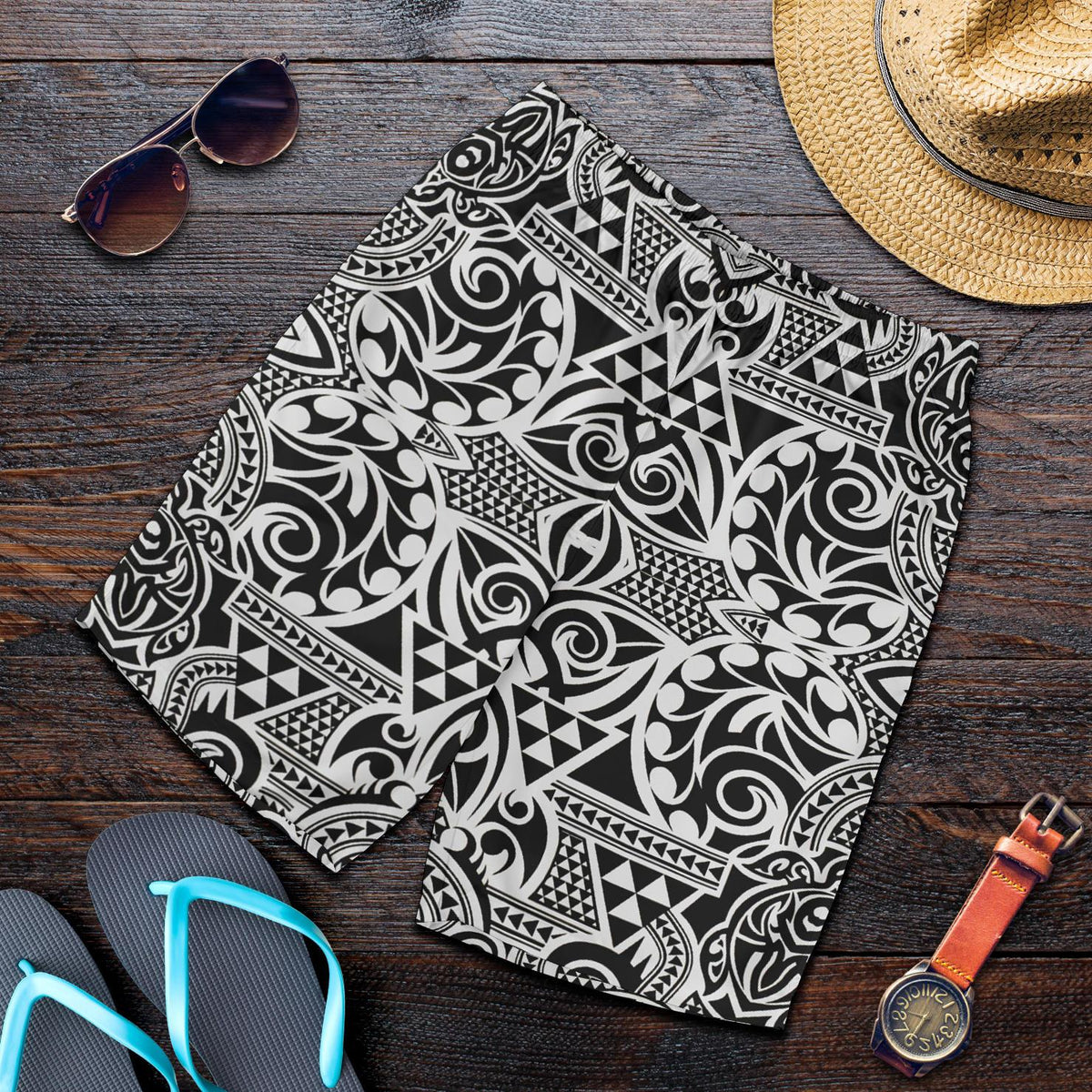 Polynesian Tribal Men's Shorts Black White - Polynesian Pride