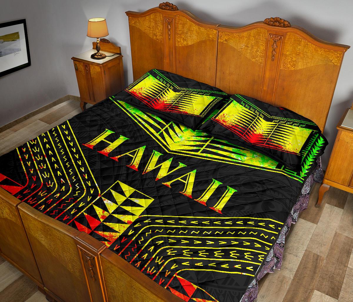 Hawaii Quilt Bed Set - Hawaii Polynesian Tattoo Reggae Style - Polynesian Pride