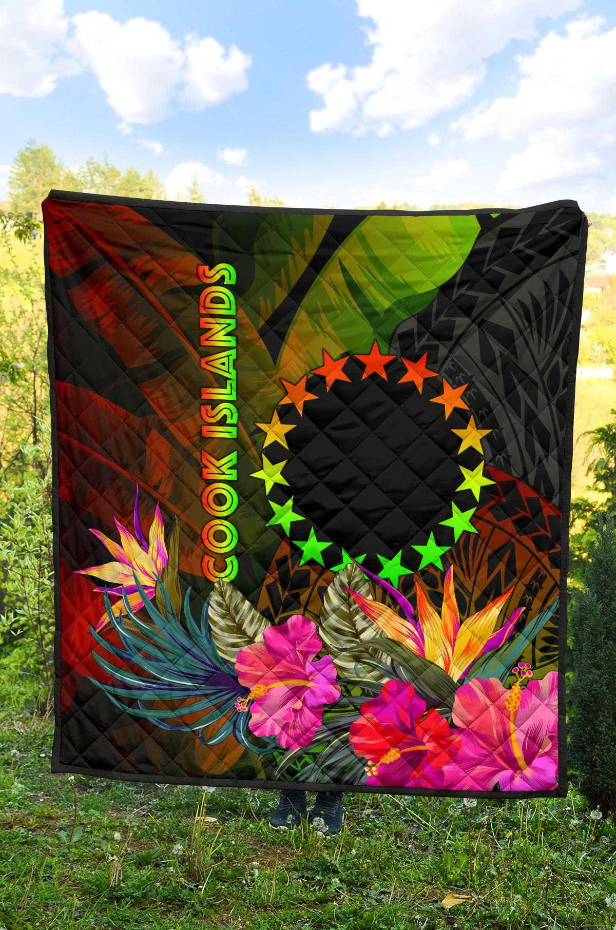 Cook Islands Polynesian Premium Quilt - Hibiscus and Banana Leaves - Polynesian Pride
