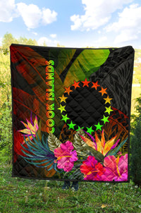 Cook Islands Polynesian Premium Quilt - Hibiscus and Banana Leaves - Polynesian Pride