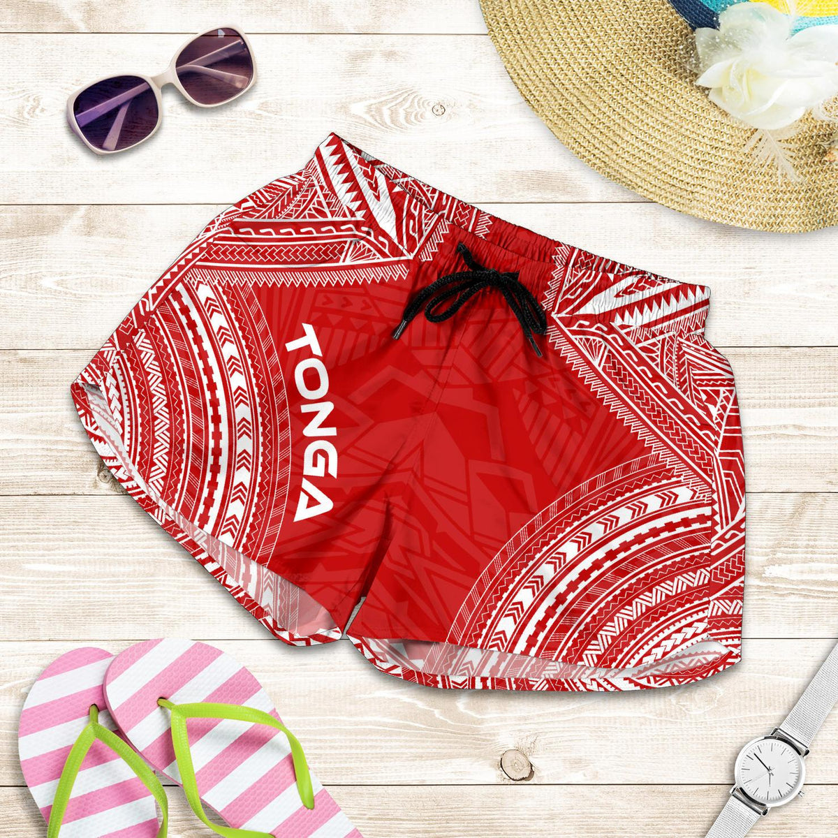 Tonga Women's Shorts - Polynesian Chief Flag Version - Polynesian Pride