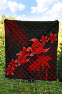 Hawaii Turtle Plumeria Coconut Tree Polynesian Premium Quilt - Red - Polynesian Pride