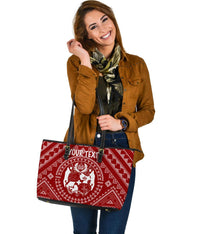 Tonga Personalised Leather Tote Bag - Tonga Seal With Polynesian Tattoo Style (Red) - Polynesian Pride