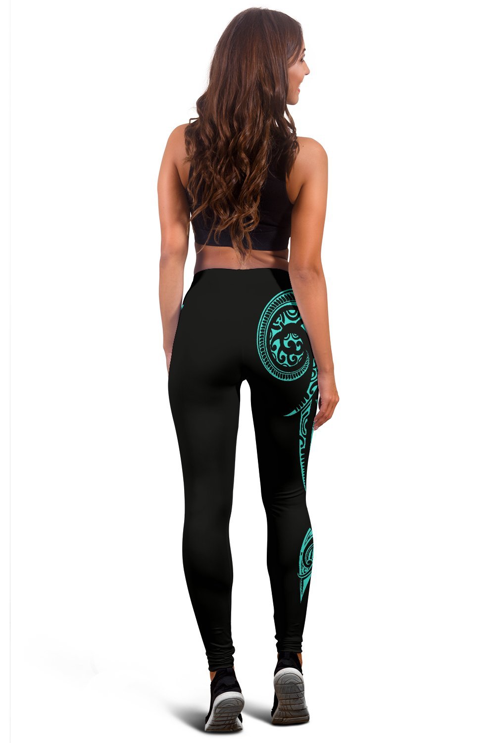 Hawaii State Tattoo Swirly Polynesian Turquoise Kanaka Women's Leggings - Polynesian Pride