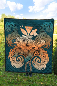 Hawaii Turtle Wave Polynesian Premium Quilt - Hey Style Orange - Polynesian Pride