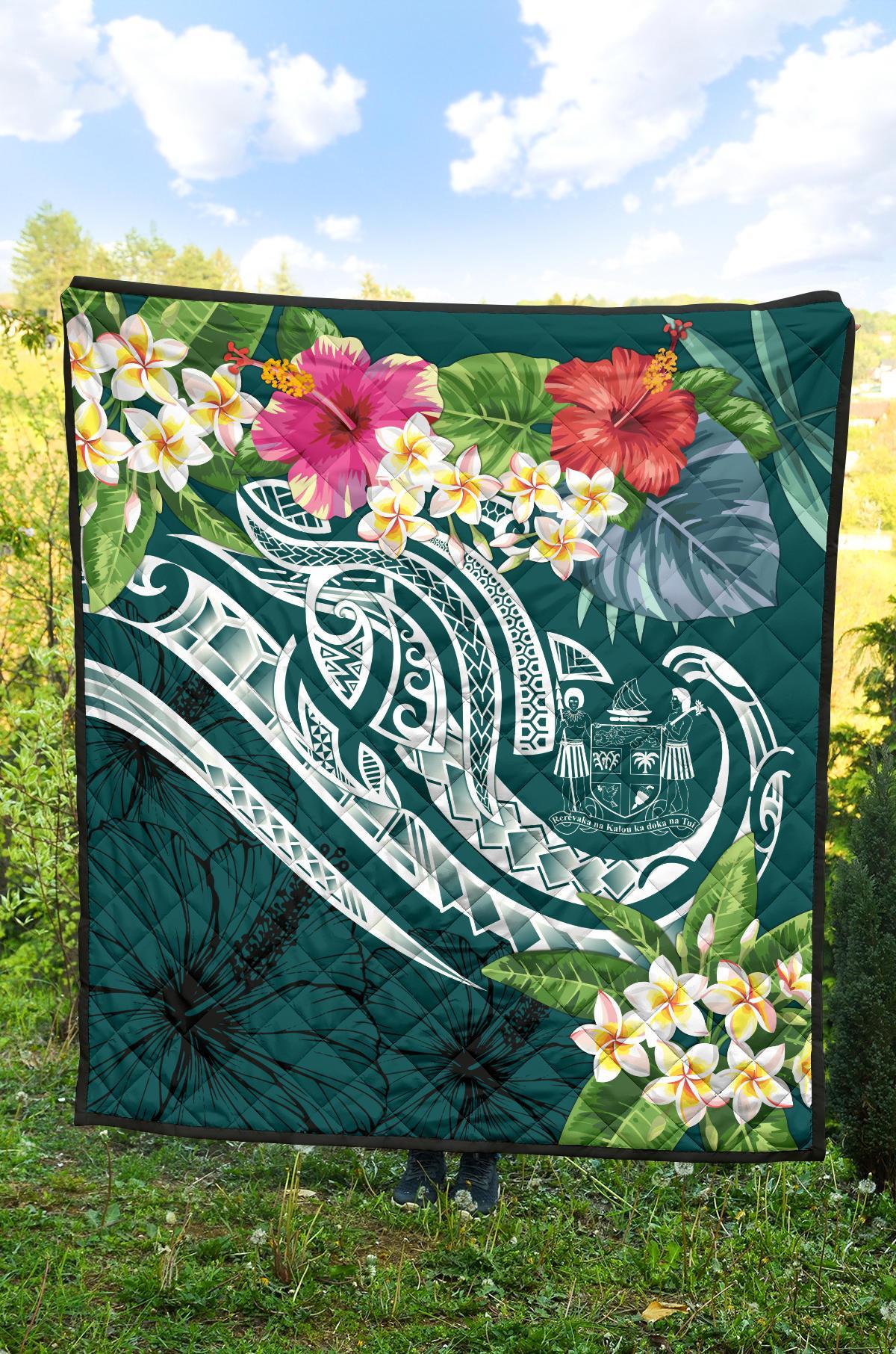 Fiji Polynesian Premium Quilt - Summer Plumeria (Turquoise) - Polynesian Pride