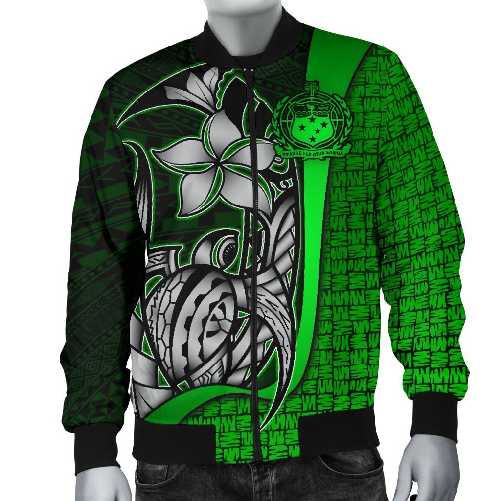 Samoa Polynesian Men's Bomber Jackets Green - Turtle With Hook - Polynesian Pride