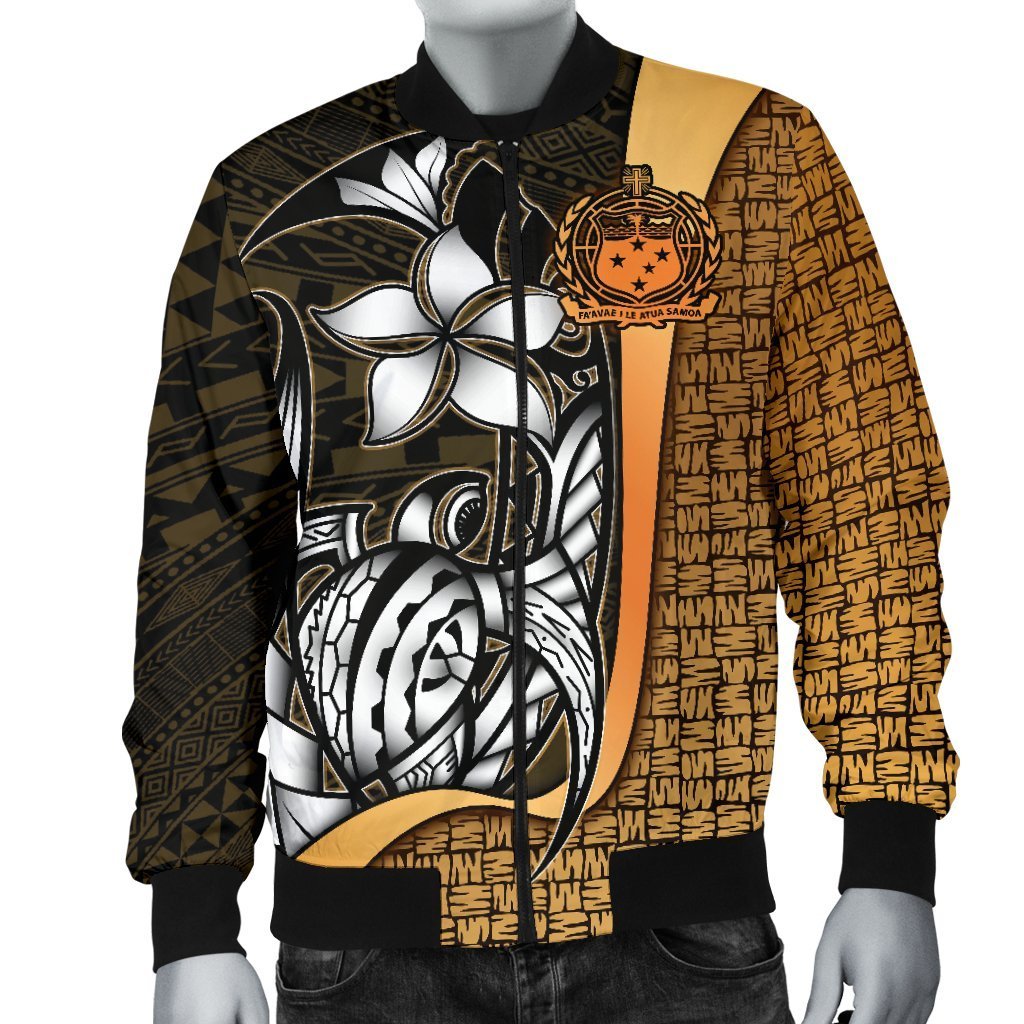 Samoa Polynesian Men's Bomber Jackets Gold - Turtle With Hook - Polynesian Pride