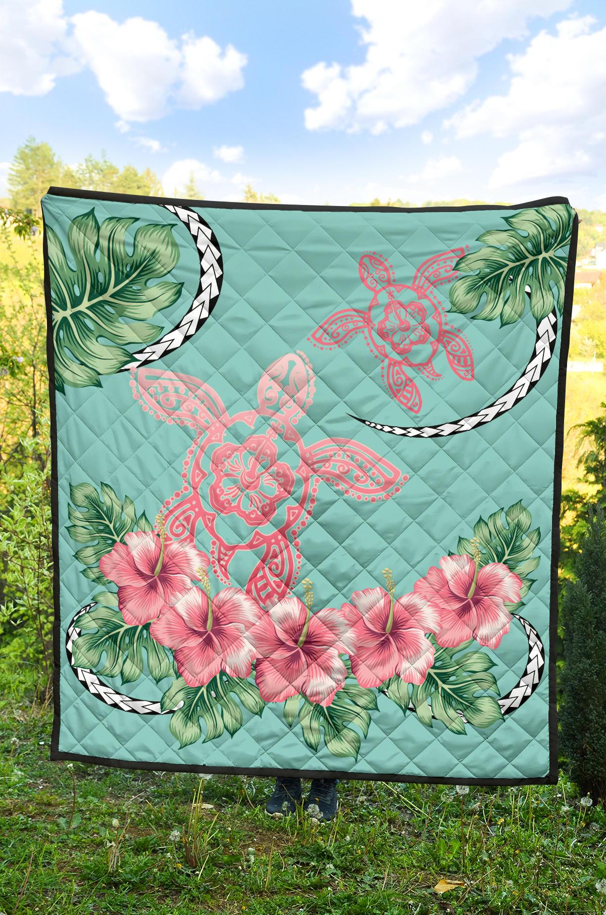 Hawaii Tropical Hibiscus Turtle Mint Style - Premium Quilt AH - Polynesian Pride