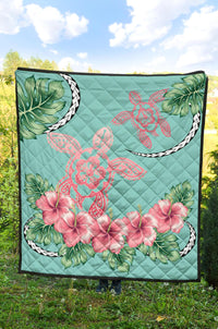 Hawaii Tropical Hibiscus Turtle Mint Style - Premium Quilt AH - Polynesian Pride