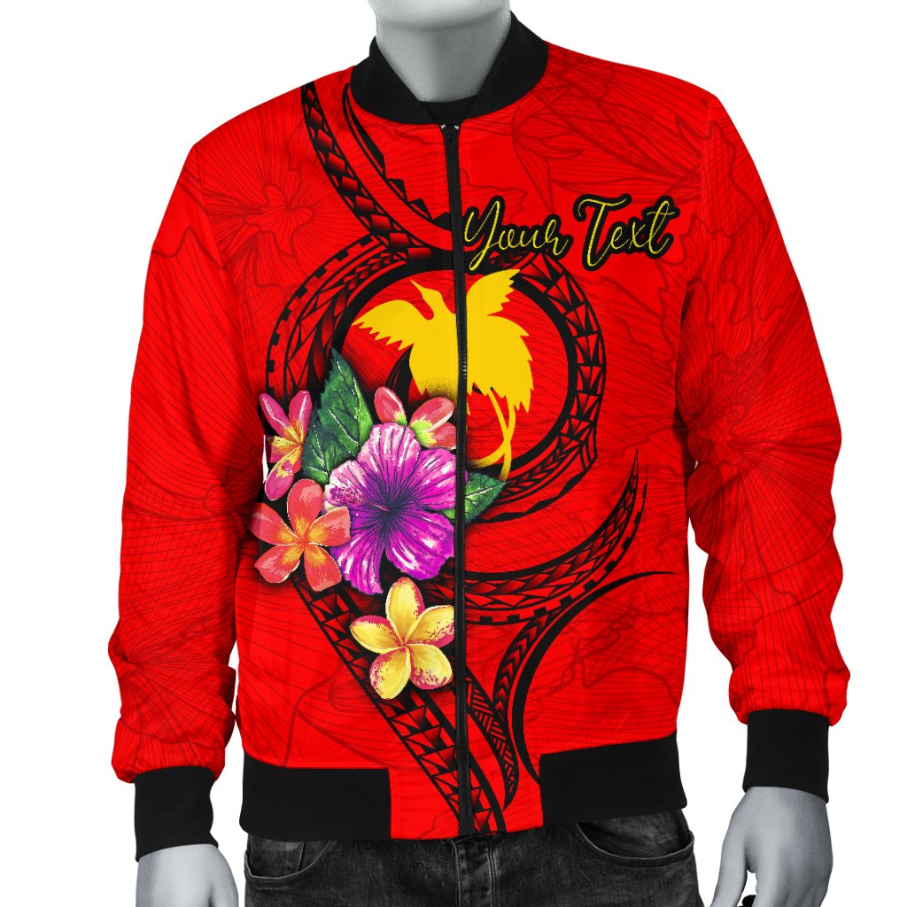 Papua New Guinea Polynesian Custom Personalised Men's Bomber Jacket - Floral With Seal Red - Polynesian Pride