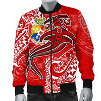 Tonga Men's Bomber Jacket - Red Shark Polynesian Tattoo - Polynesian Pride