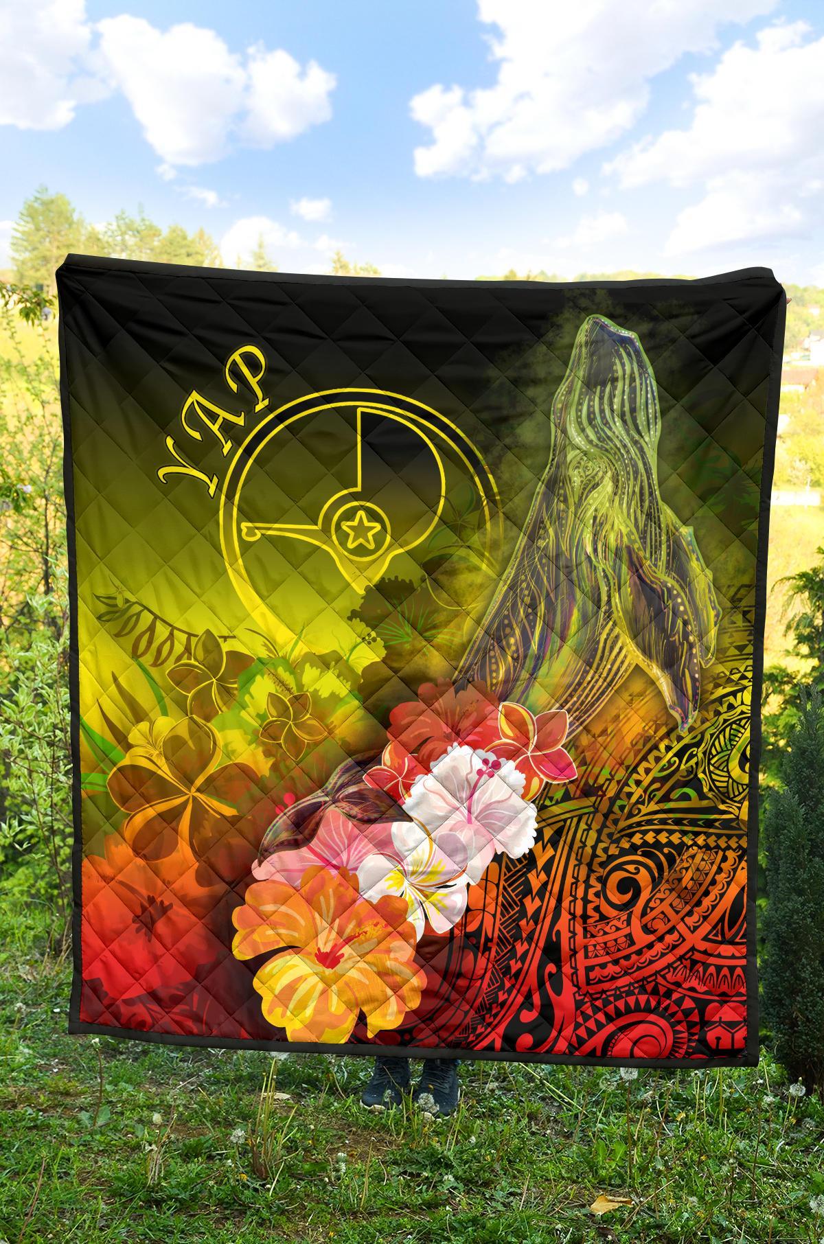 Yap Premium Quilt - Humpback Whale with Tropical Flowers (Yellow) - Polynesian Pride