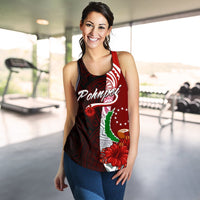 Pohnpei Micronesia Women's Racerback Tank - Coat Of Arm With Hibiscus - Polynesian Pride