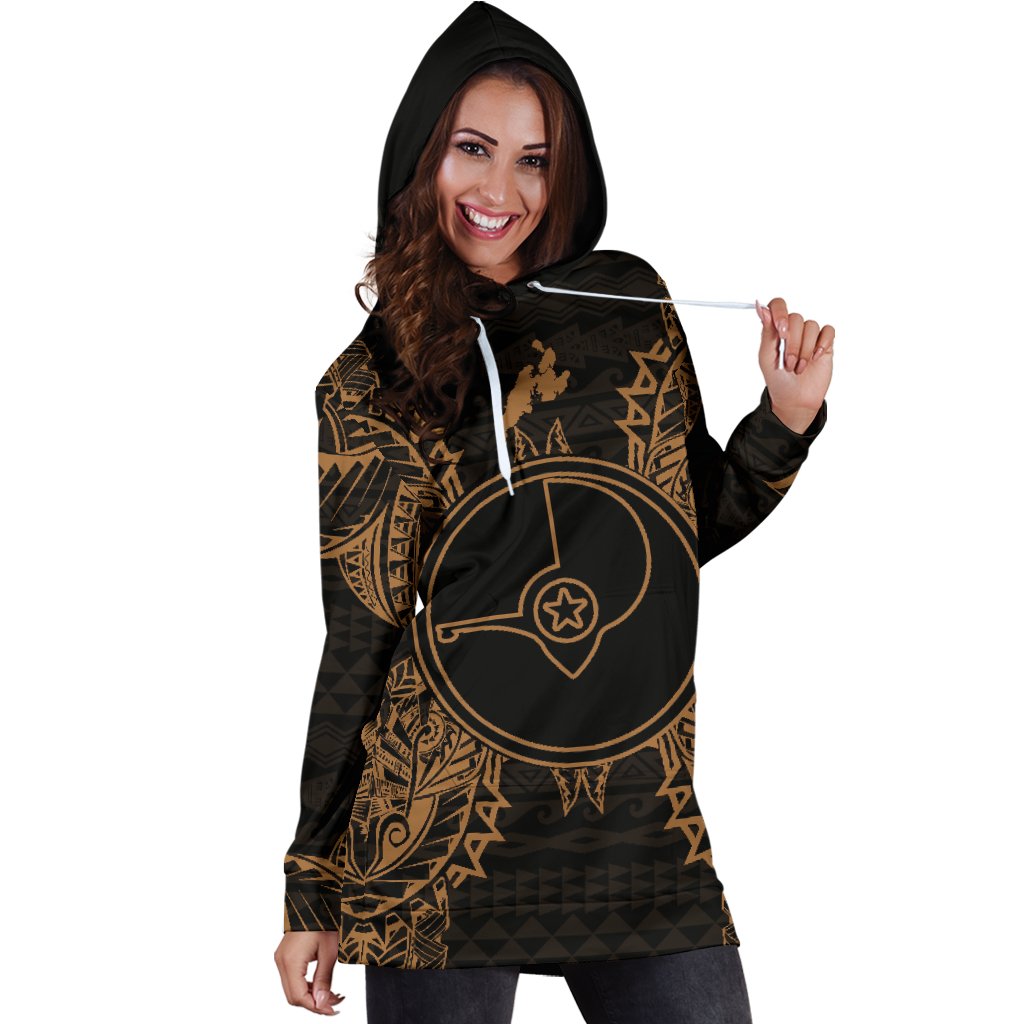 Yap Polynesian Hoodie Dress Map Gold - Polynesian Pride