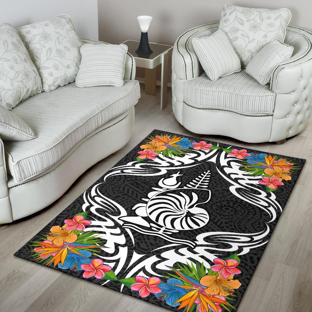 New Caledonia Area Rug - Coat OfArmsWith Tropical Flowers - Polynesian Pride