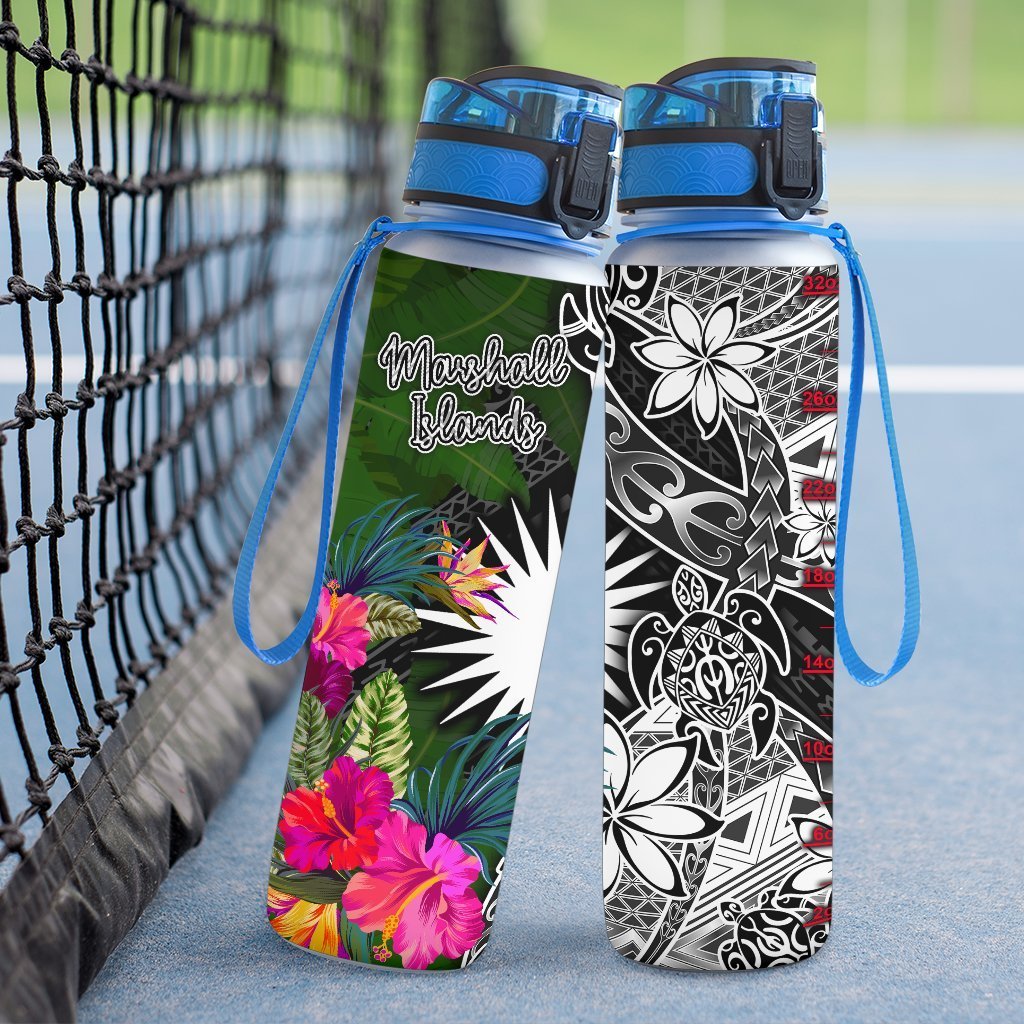Marshall Islands Hydro Tracking Bottle - Turtle Plumeria Banana Leaf - Polynesian Pride