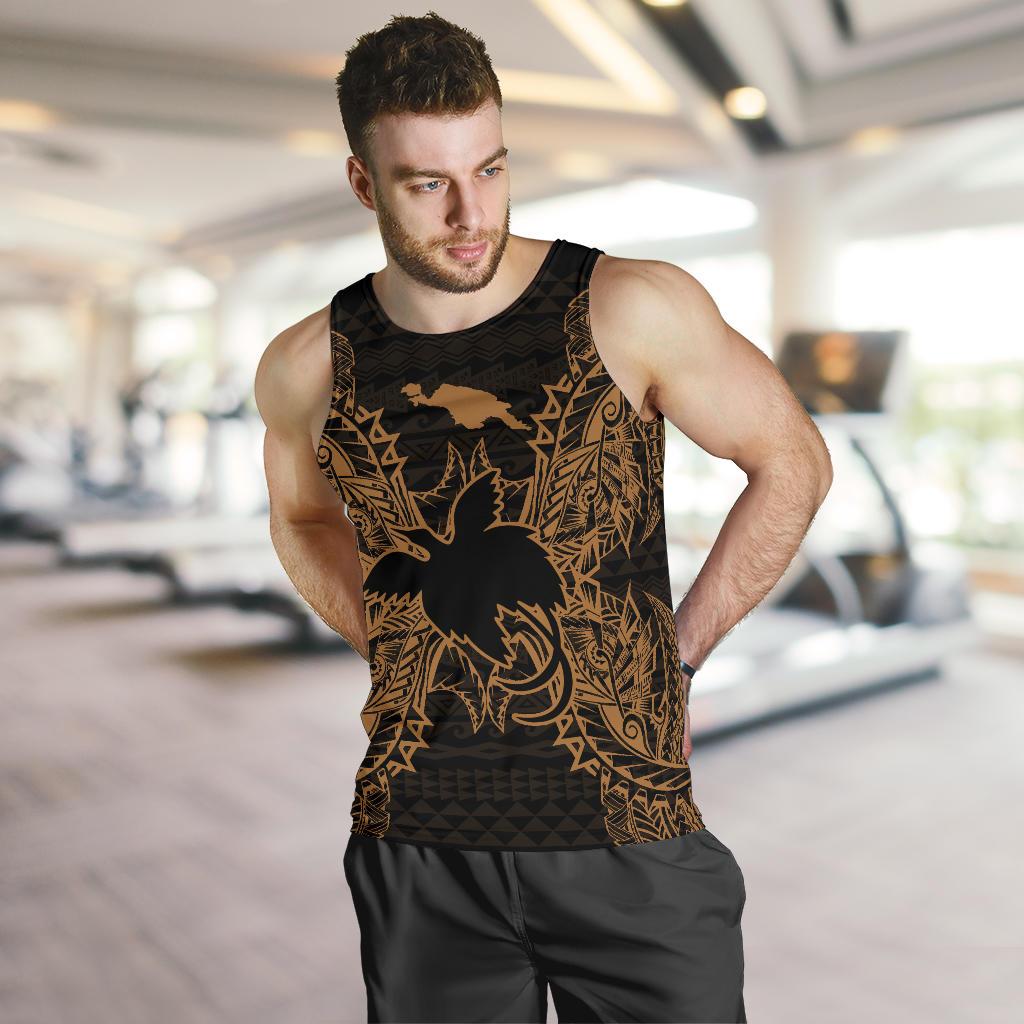 Papua New Guinea Polynesian Men Tank Top Map Gold - Polynesian Pride