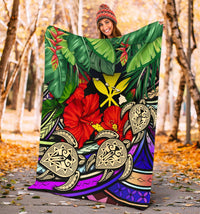 Kanaka Maoli (Hawaiian) Premium Blanket - Polynesian Turtle Colorful And Hibiscus - Polynesian Pride