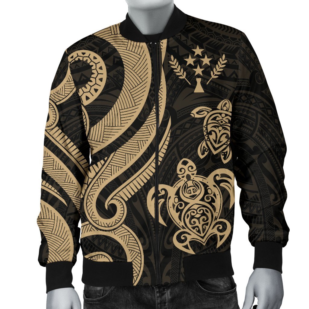 Kosrae Micronesian Men Bomber Jacket - Gold Tentacle Turtle - Polynesian Pride