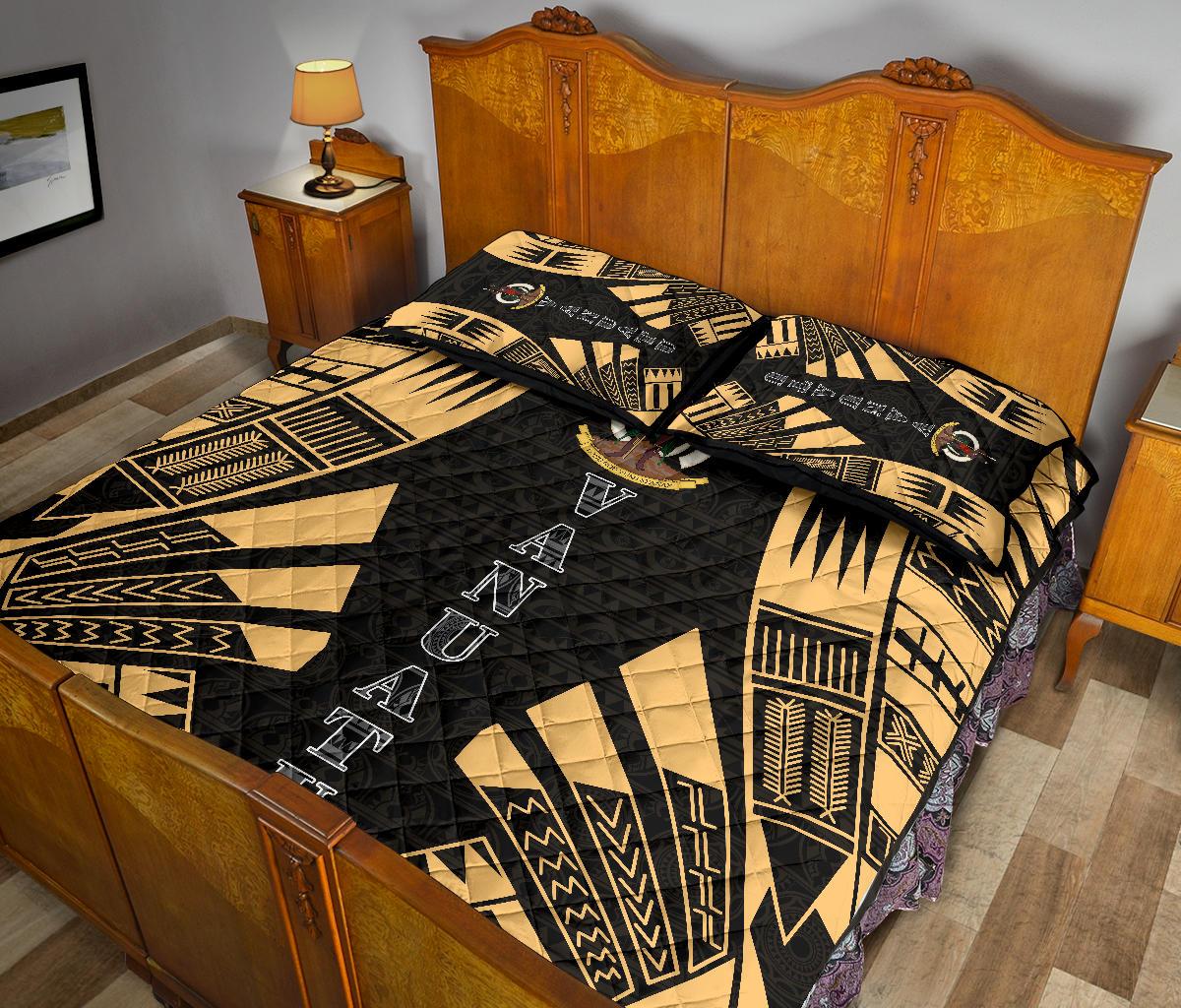 Vanuatu Quilt Bed Set - Vanuatu Coat Of Arms Yellow Tattoo Style - Polynesian Pride
