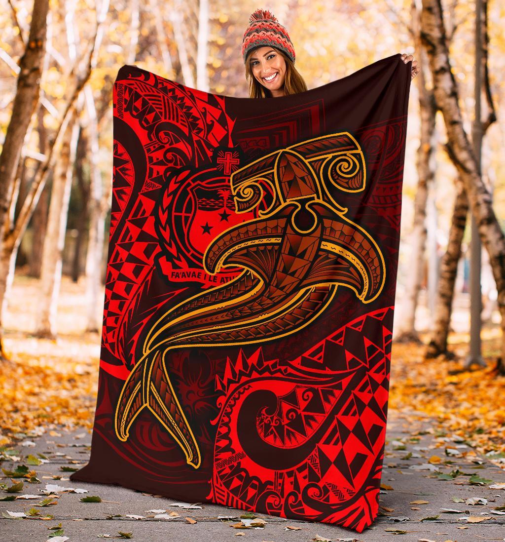 Samoa Premium Blanket - Red Shark Polynesian Tattoo - Polynesian Pride