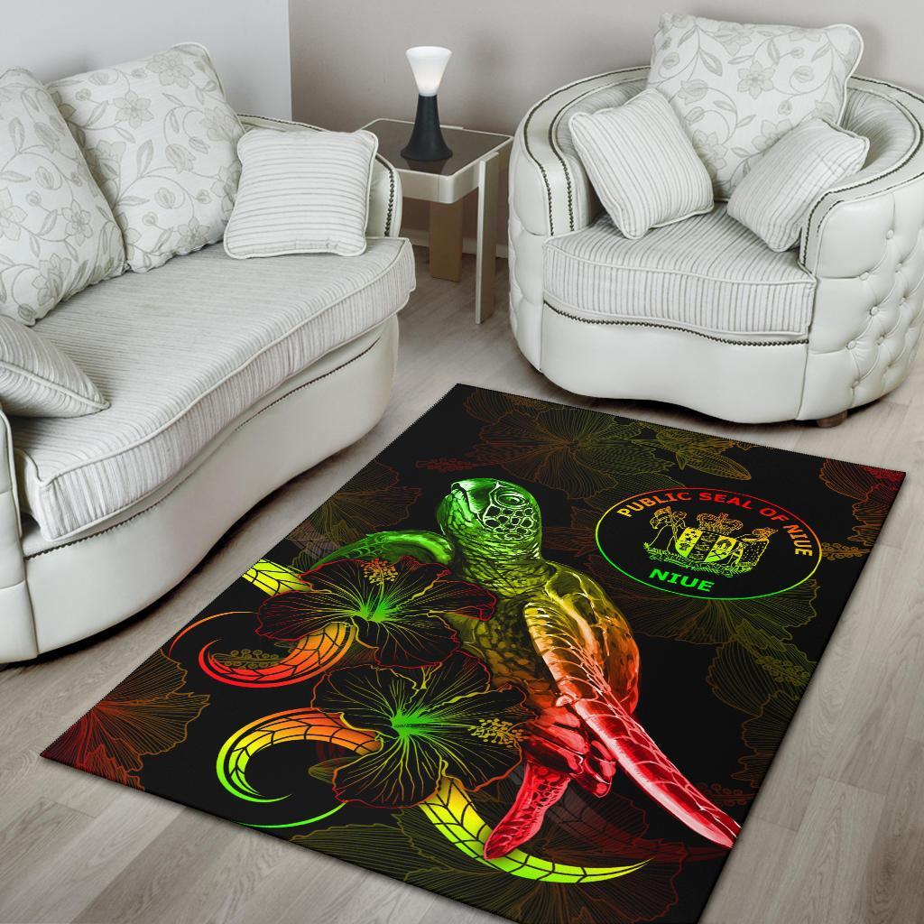 Niue Polynesian Area Rugs - Turtle With Blooming Hibiscus Reggae - Polynesian Pride
