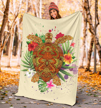 Hawaii Turtle Life Hibiscus Design Premium Blanket - Polynesian Pride