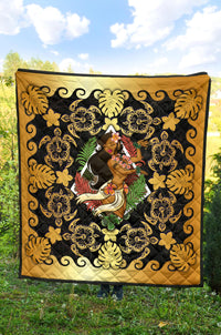 Hawaii Polynesian Premium Quilt - Hawaiian Dancing Girl Gold - Polynesian Pride