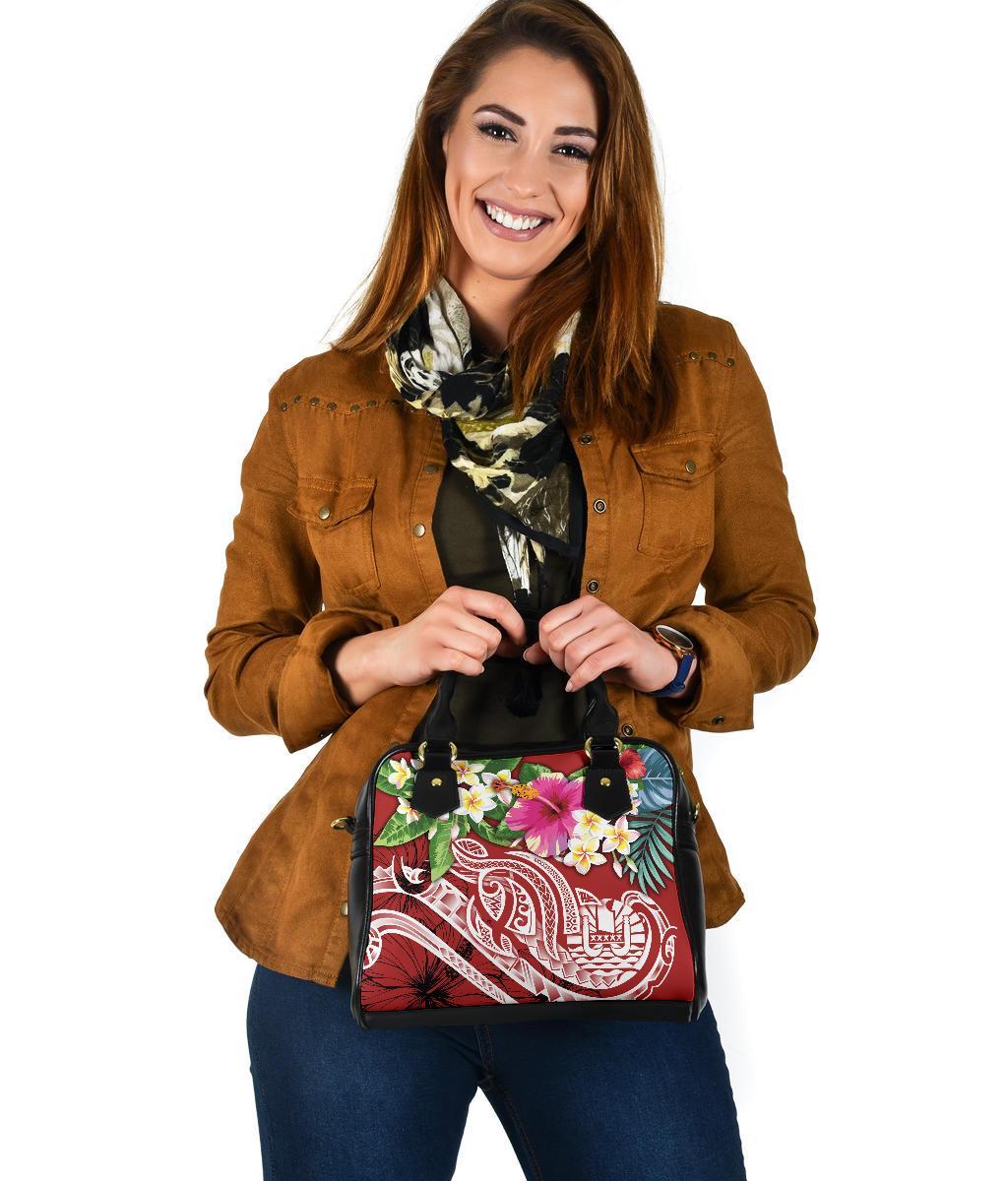 Tahiti Polynesian Shoulder Handbag - Summer Plumeria (Red) - Polynesian Pride