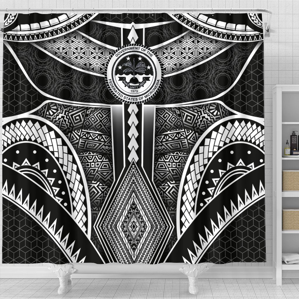 Polynesian FSM Shower Curtain - Poly Pattern With COA Federated States of Micronesia - Polynesian Pride