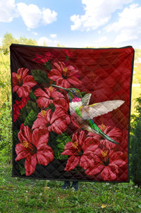 Hawaii Red Hibiscus Humming Bird Premium Quilt - Polynesian Pride