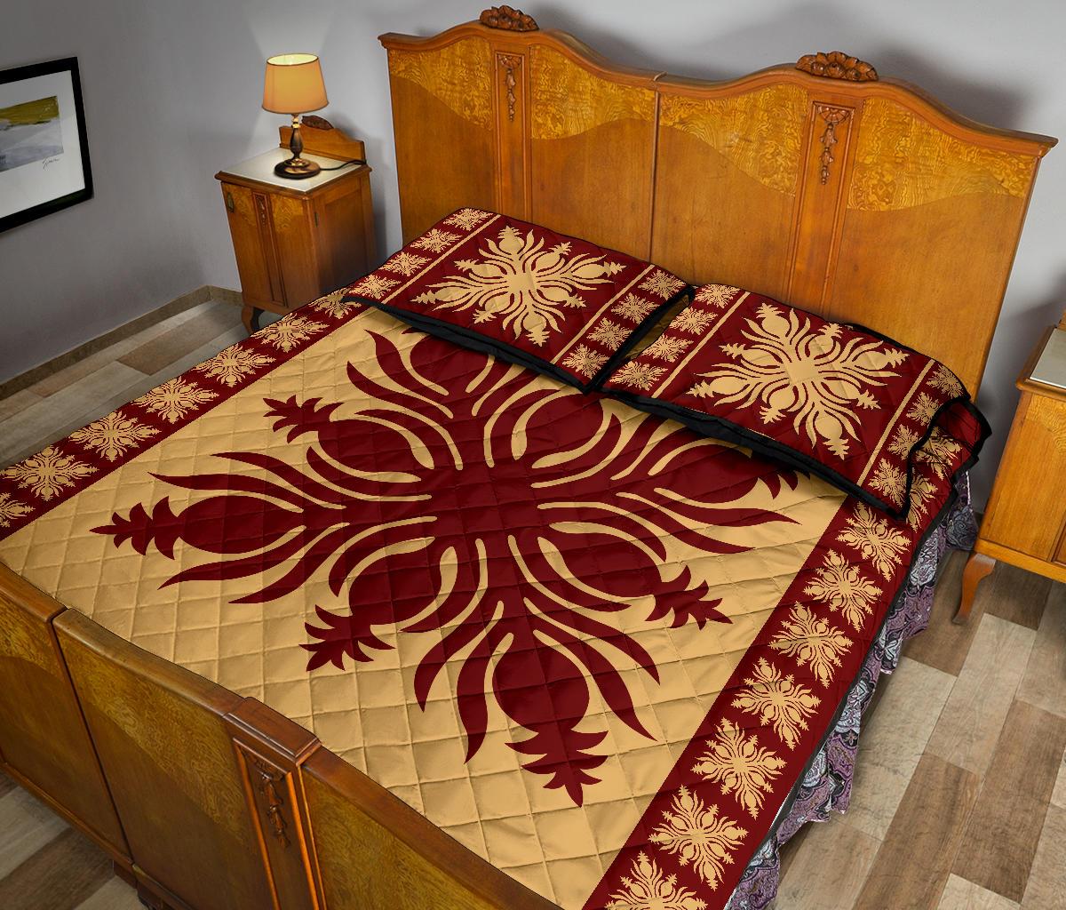 Hawaiian Quilt Pattern Pineapple Dance Quilt Bed Set - Polynesian Pride