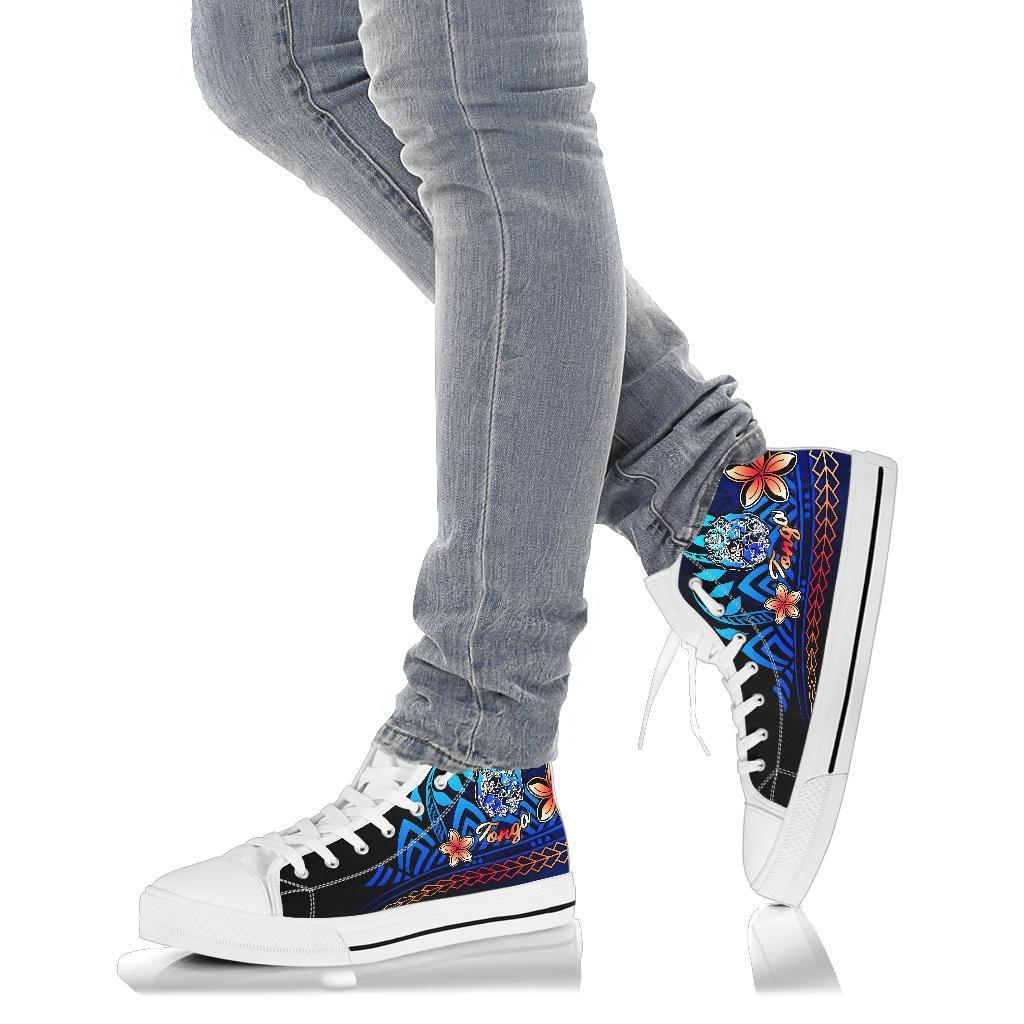 Tonga High Top Shoes Blue - Vintage Tribal Mountain - Polynesian Pride