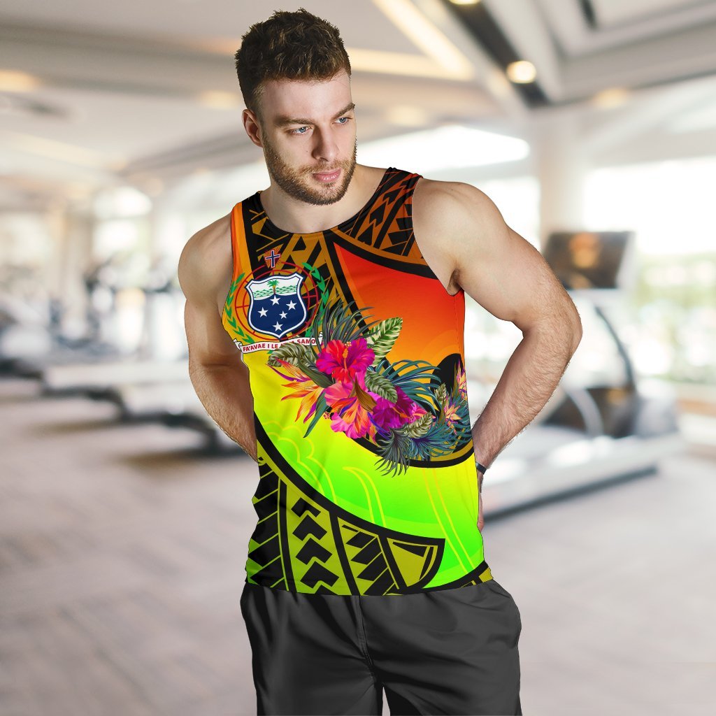 Samoa Men's Tank Top - Polynesian Hook And Hibiscus (Reggae) - Polynesian Pride