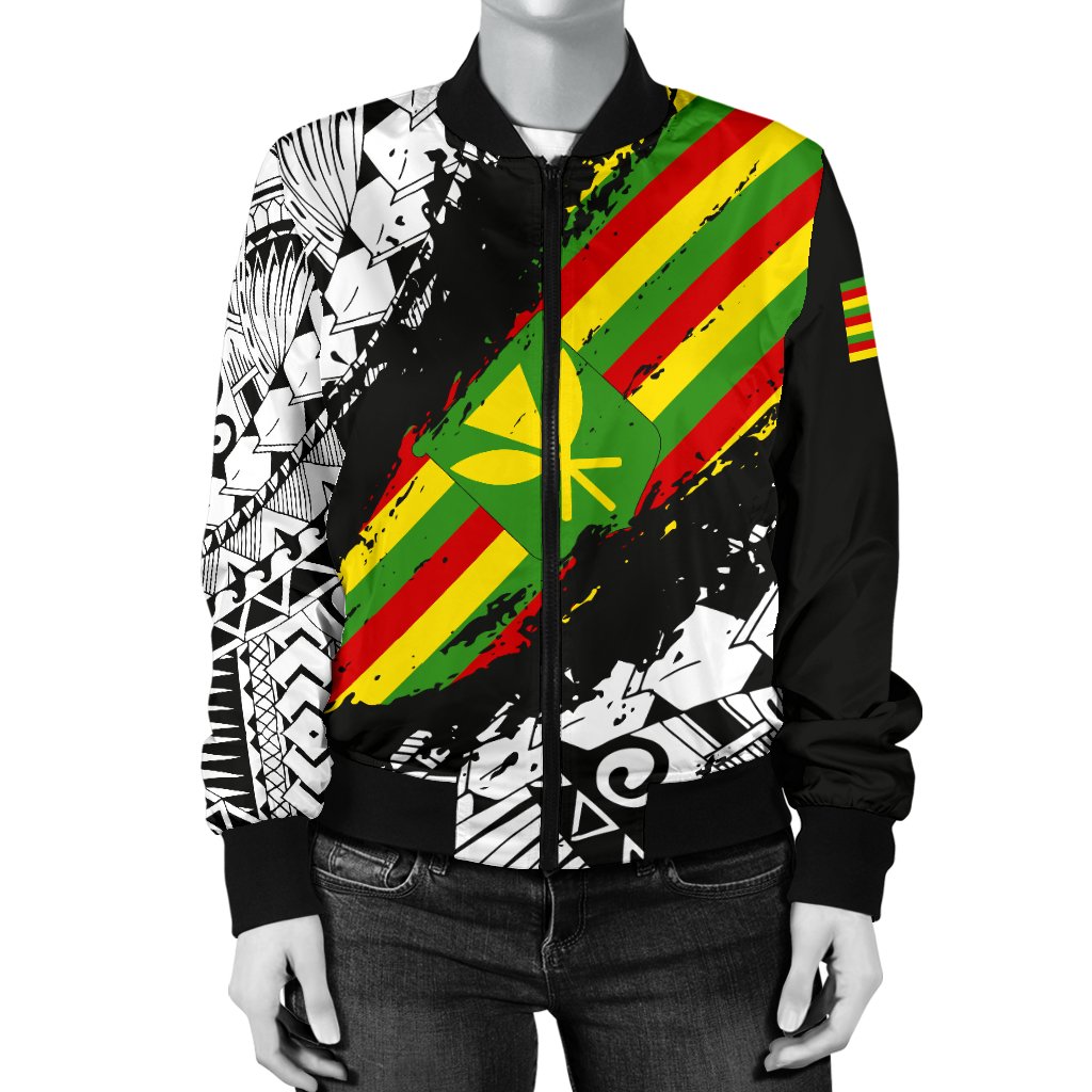 Polynesian Kanaka Flag Women's Bomber Jacket - Nora Style - White - Polynesian Pride