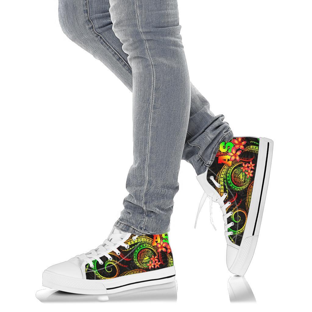 American Samoa Polynesian High Top Shoes - Reggae Plumeria - Polynesian Pride