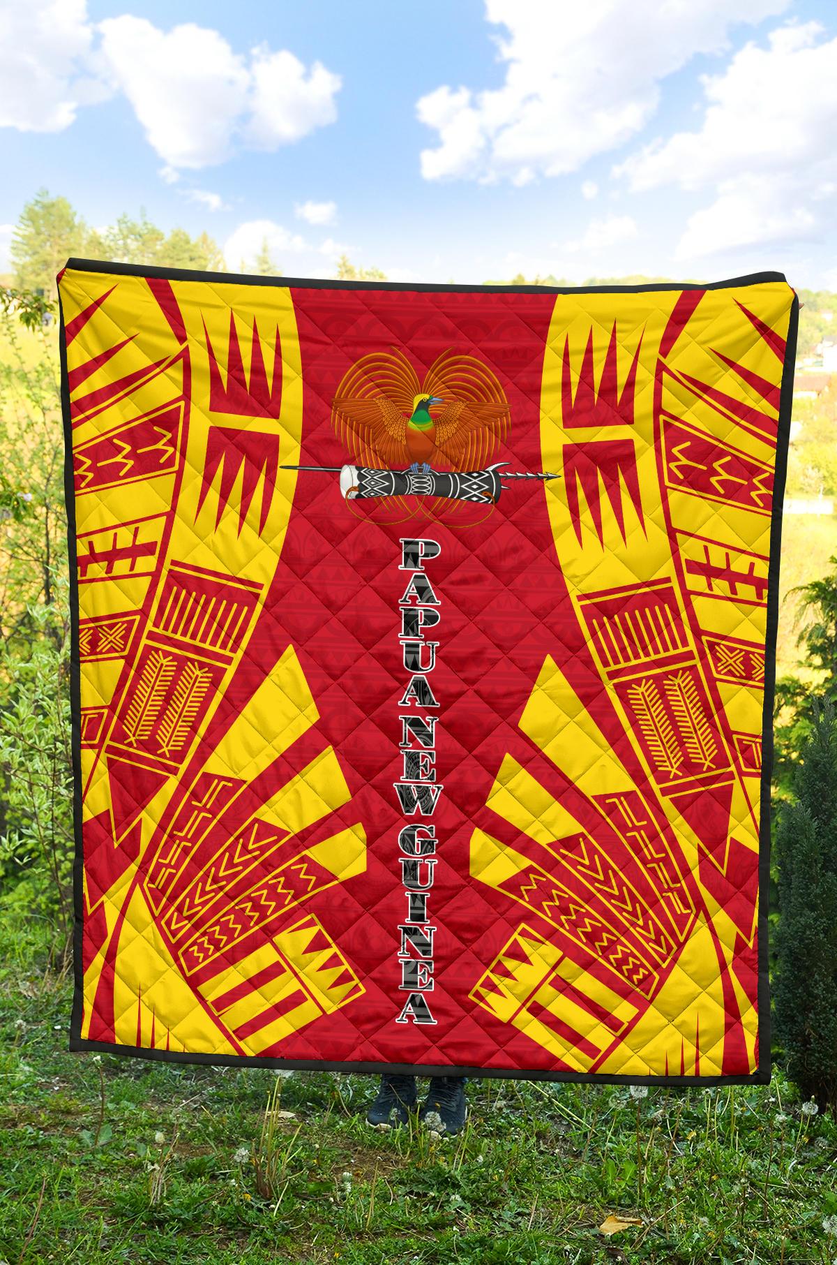 Papua New Guinea Premium Quilt - Papua New Guinea Coat Of Arsms Polynesian Yellow Tattoo - Polynesian Pride