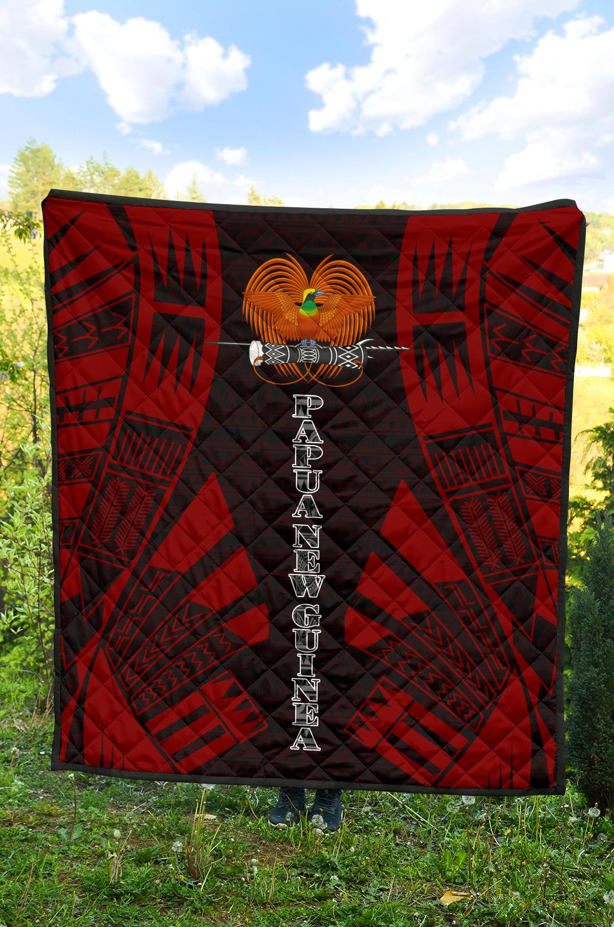 Papua New Guinea Premium Quilt - Papua New Guinea Coat Of Arsms Polynesian Red Tattoo - Polynesian Pride