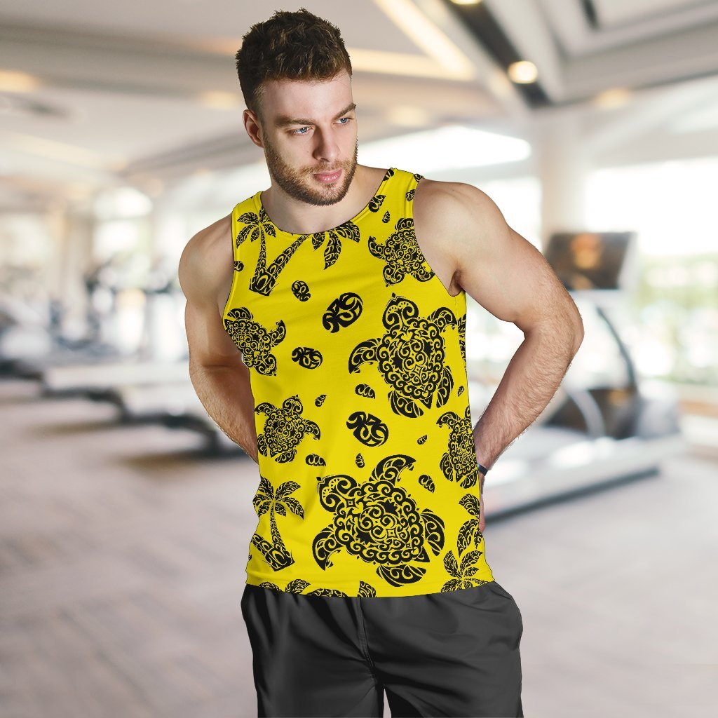 Polynesian Turtle Palm And Sea Pebbles Yellow Hawaii Men's Tank Top - Polynesian Pride