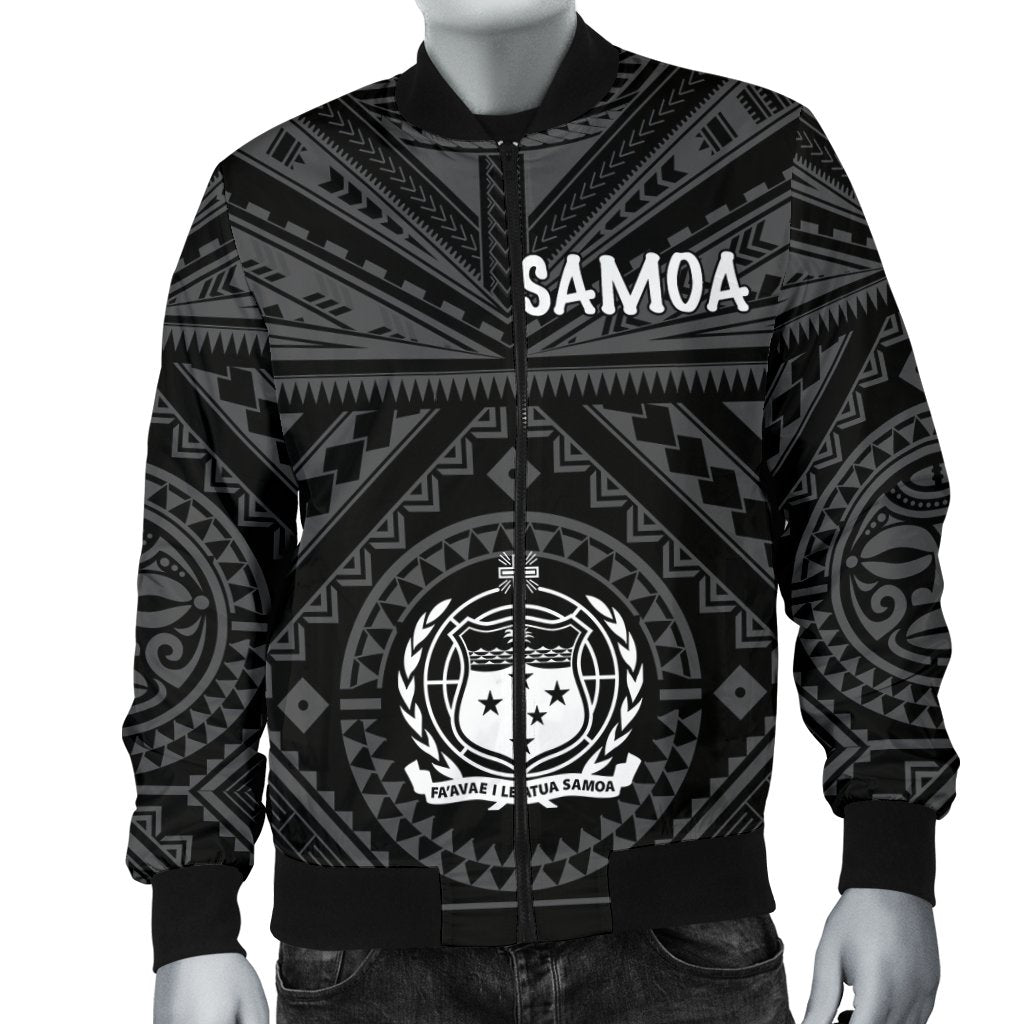 Samoa Men's Bomber Jacket - Samoa Seal In Polynesian Tattoo Style - Polynesian Pride