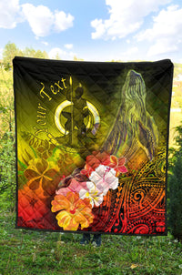 Vanuatu Custom Personalised Premium Quilt - Humpback Whale with Tropical Flowers (Yellow) - Polynesian Pride
