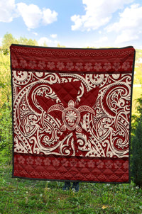 Hawaii Luxury Premium Quilt Red - Kanaka Maoli Turtle Polynesian Tattoo Pattern - Polynesian Pride
