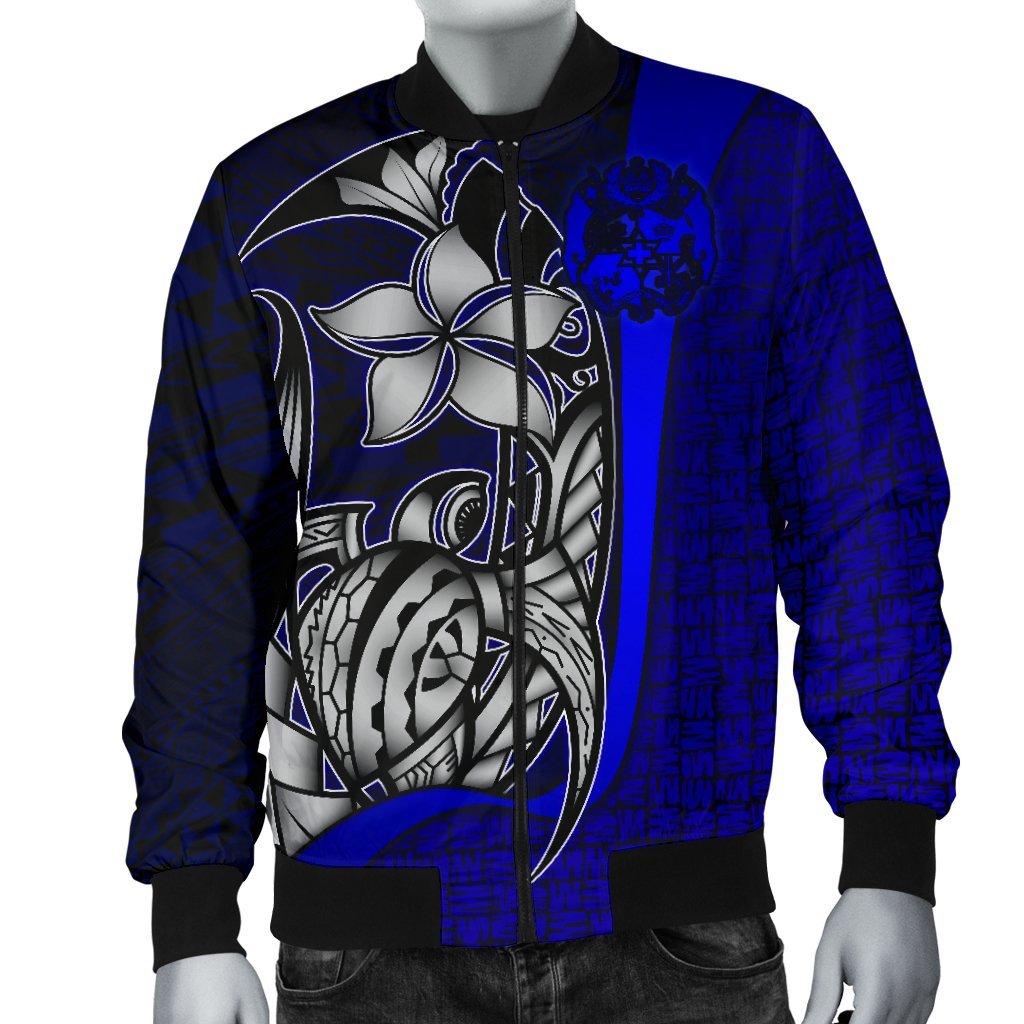 Tonga Micronesia Men's Bomber Jackets Blue - Turtle With Hook - Polynesian Pride