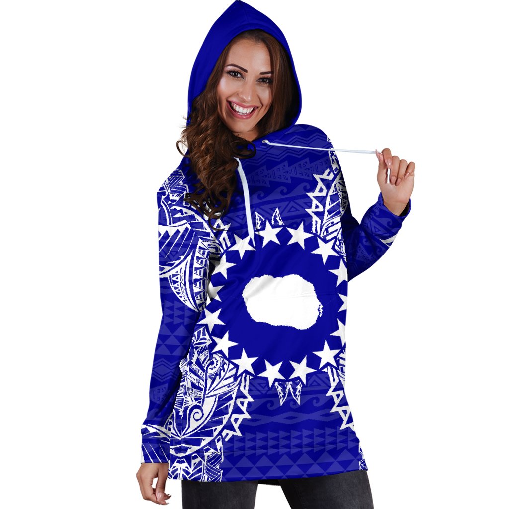 Cook Islands Polynesian Hoodie Dress Map Blue - Polynesian Pride