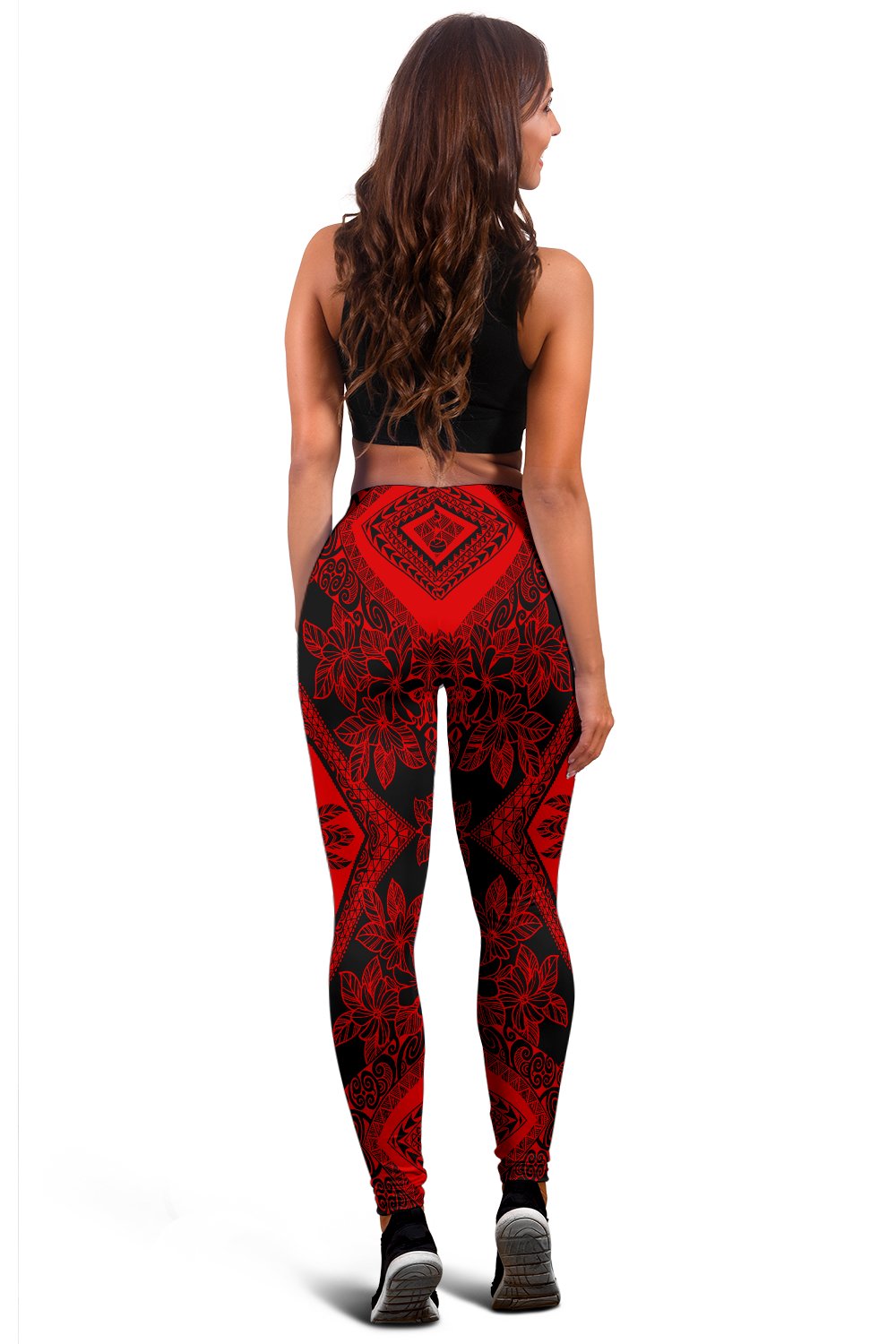 Polynesian Plumeria Mix Red Black Hawaii Women's Leggings AH - Polynesian Pride